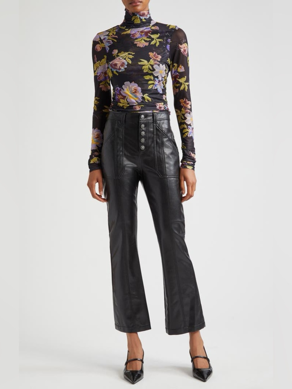 Bridgette Floral Print Long Sleeve Turtleneck Top XS - Picture 2 of 8